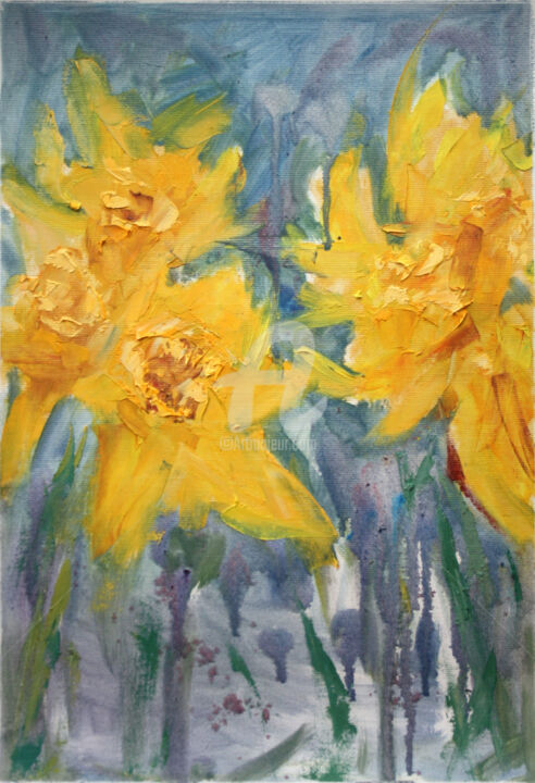 Painting titled "DAFFODILS" by Svetlana Samovarova (SA.LANA), Original Artwork, Oil