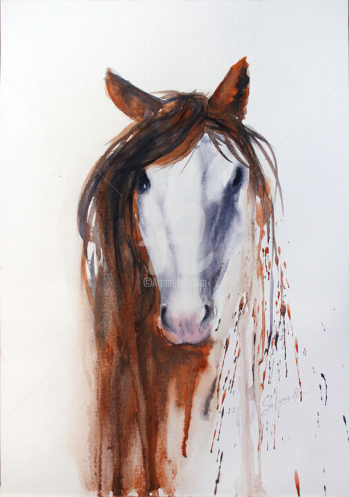 Painting titled "HORSE X" by Svetlana Samovarova (SA.LANA), Original Artwork, Watercolor