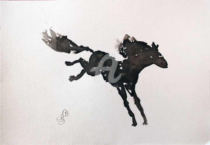 Drawing titled "HORSE I INK" by Svetlana Samovarova (SA.LANA), Original Artwork, Ink