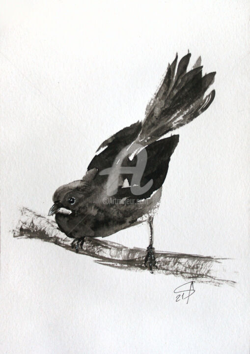 Zeichnungen mit dem Titel "BIRD IV / Ink" von Svetlana Samovarova (SA.LANA), Original-Kunstwerk, Tinte