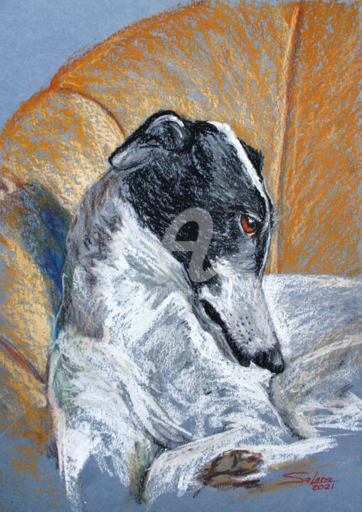 제목이 "DOG IV... GREYHOUND"인 그림 Svetlana Samovarova (SA.LANA)로, 원작, 파스텔