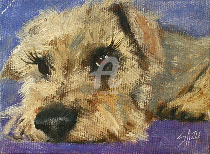 Painting titled "DOG 01.24" by Svetlana Samovarova (SA.LANA), Original Artwork, Oil