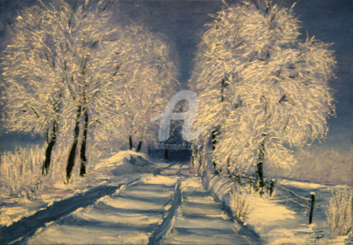 Картина под названием "Way home. Winter" - Svetlana Samovarova (SA.LANA), Подлинное произведение искусства, Масло