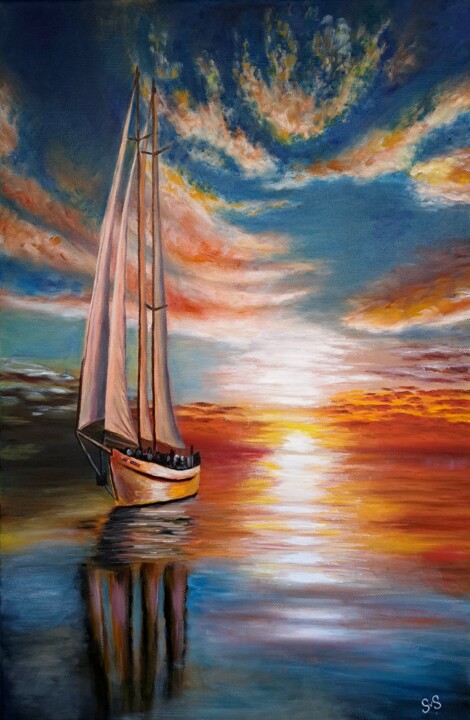 Pintura titulada "Sailboat." por Svetlana Samsonova, Obra de arte original, Oleo
