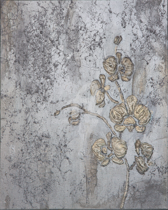 Schilderij getiteld "Silver orchid" door Svetlana Saratova, Origineel Kunstwerk, Acryl