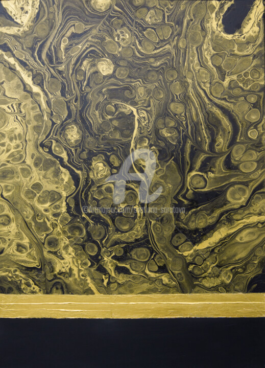 Pintura intitulada "Black gold abstract…" por Svetlana Saratova, Obras de arte originais, Acrílico