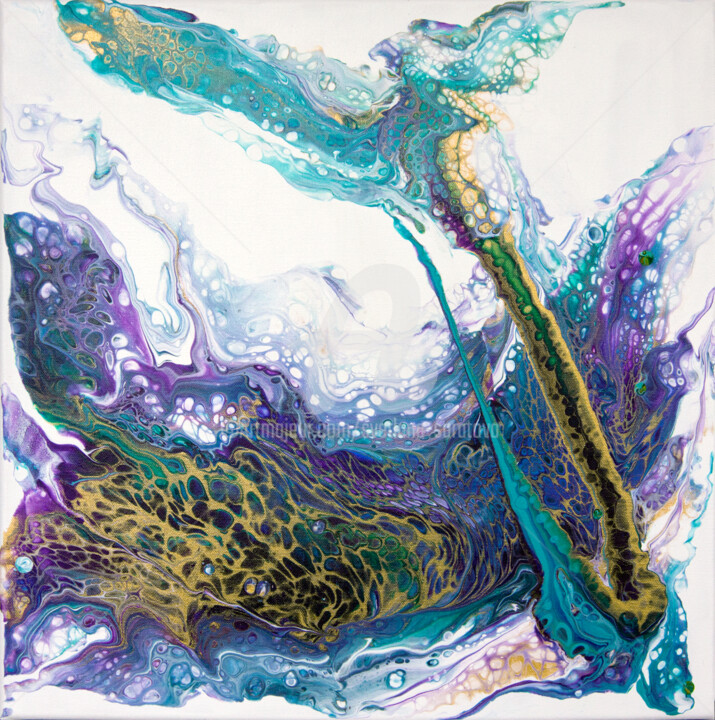 Painting titled "Lilac turquoise wit…" by Svetlana Saratova, Original Artwork, Acrylic