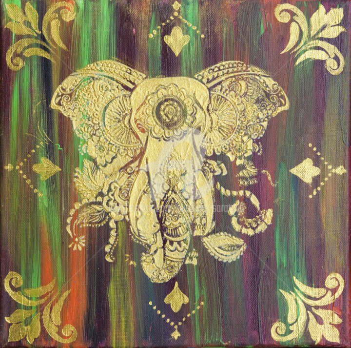 绘画 标题为“Golden elephant” 由Svetlana Saratova, 原创艺术品, 丙烯