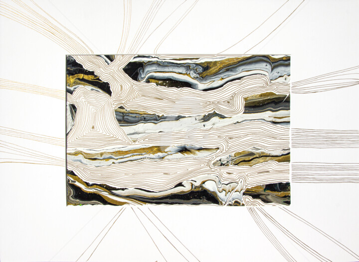 Peinture intitulée "Gold lines, abstrac…" par Svetlana Saratova, Œuvre d'art originale, Collages