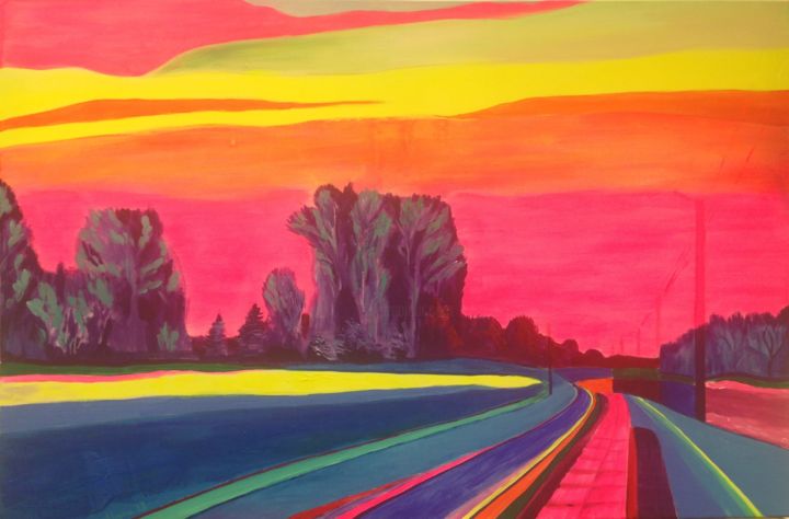 Painting titled "railway" by Svetlana Savicka, Original Art, Acrylic