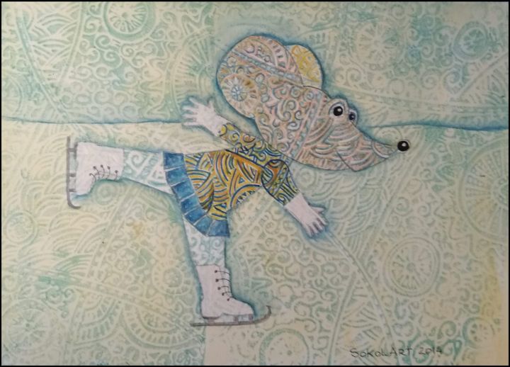 印花与版画 标题为“Alisa learns to ska…” 由Svetlana Sokol, 原创艺术品, 数字打印