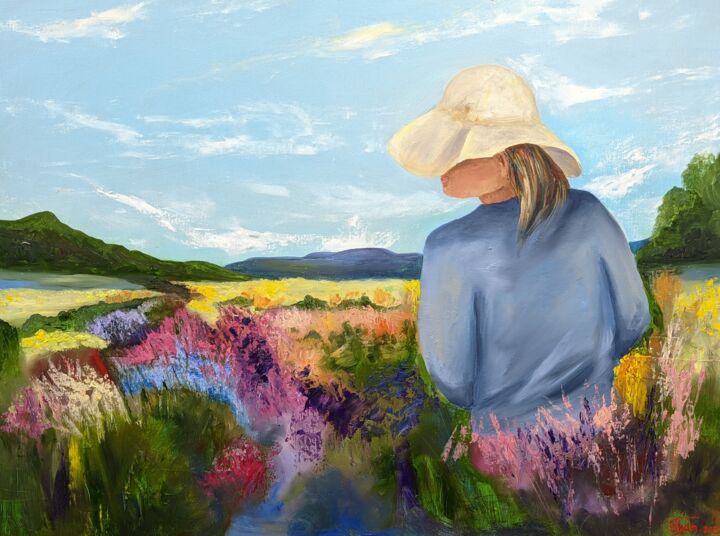 Painting titled "Meadow" by Svetlana Tyan, Original Artwork, Oil