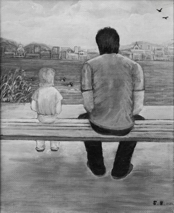 Картина под названием "ПАПИН ДЕНЬ (FATHER.…" - Светлана Вахнина-Друцкая, Подлинное произведение искусства, Масло