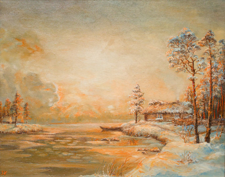 Painting titled "ЗИМНЕЕ УТРО Х.М." by Svetlana Vakhnina Drutskaia, Original Artwork, Oil