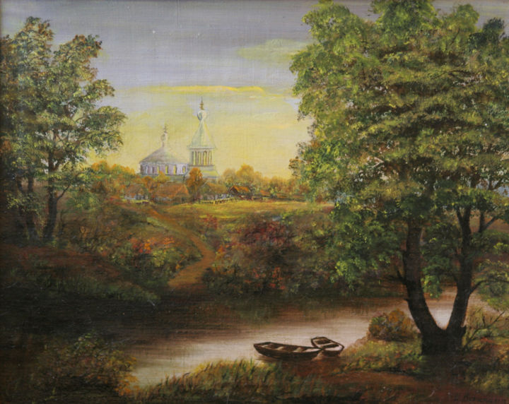 Painting titled "ДЕРЕВНЯ Х.М." by Svetlana Vakhnina Drutskaia, Original Artwork, Oil