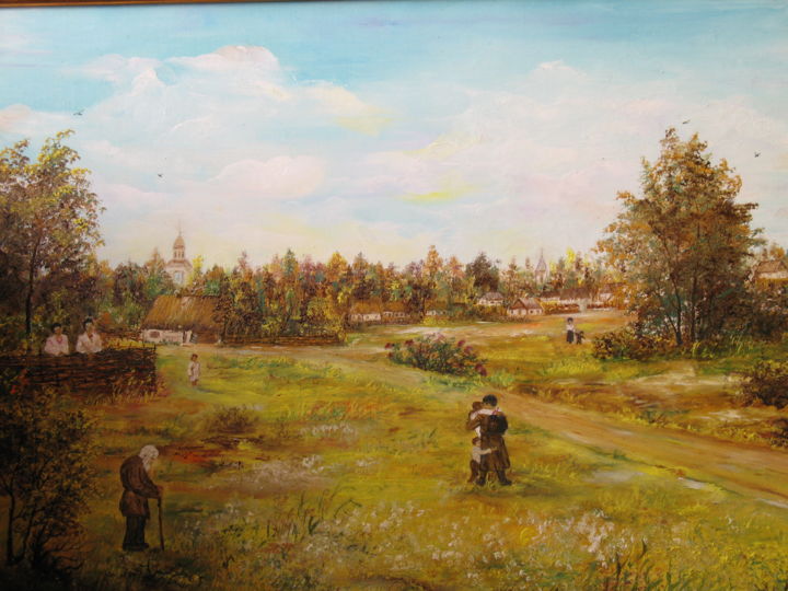 Painting titled "ПРИШЕЛ СОЛДАТ С ФРО…" by Svetlana Vakhnina Drutskaia, Original Artwork, Oil