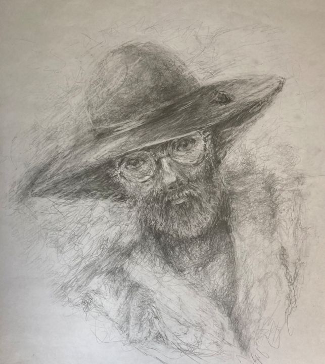 Drawing titled "man in hat" by Svetlana Grigorovich, Original Artwork, Pencil