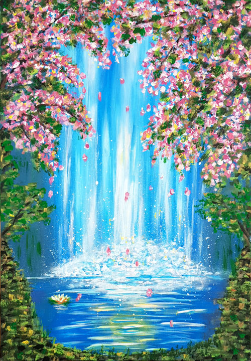 Картина под названием "Кристальный водопад" - Svetlana Sklyar, Подлинное произведение искусства, Акрил Установлен на Деревян…
