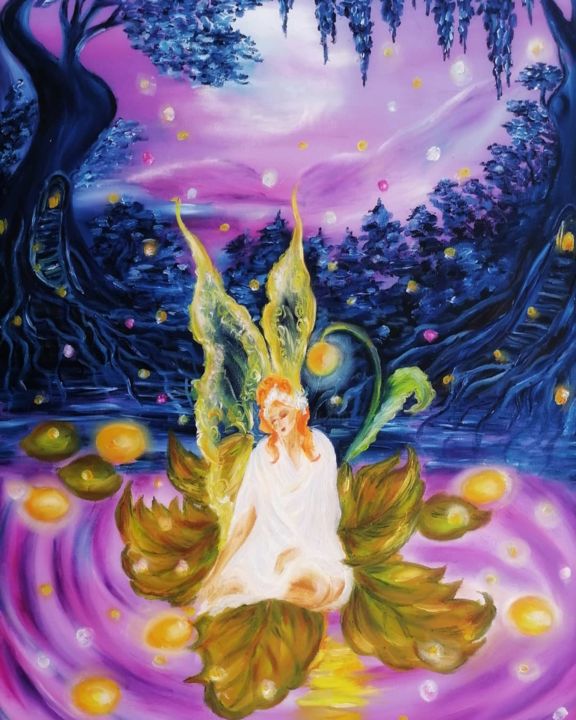 Malarstwo zatytułowany „Чудесная фея” autorstwa Svetlana Sklyar, Oryginalna praca, Olej Zamontowany na Drewniana rama noszy