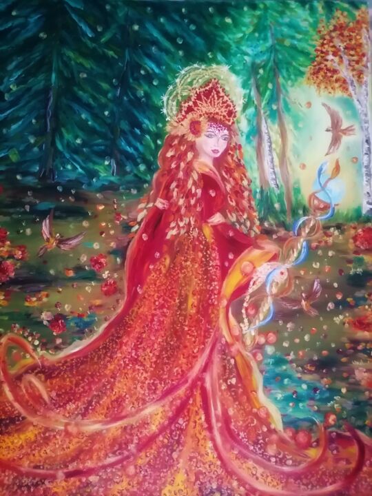 「Царица осень」というタイトルの絵画 Svetlana Sklyarによって, オリジナルのアートワーク, オイル ウッドストレッチャーフレームにマウント