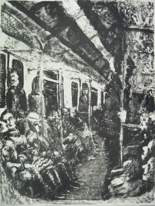 Printmaking titled "в метро литография" by Svetlana Kochetkova, Original Artwork, Lithography