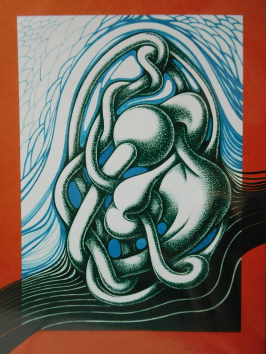 Drawing titled "Blue Erotic II" by Svetlozar Tenov, Original Artwork, Ink