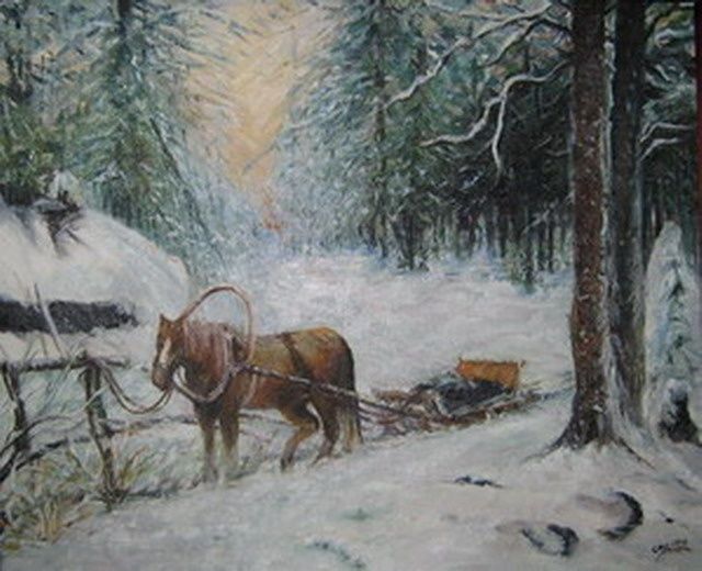 Картина под названием "Зимняя сторожка" - Svetlana Demchenko, Подлинное произведение искусства