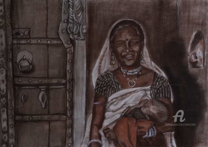 Drawing titled "Maternity. Indian M…" by Svet Schiel Gallery, Original Artwork, Pastel