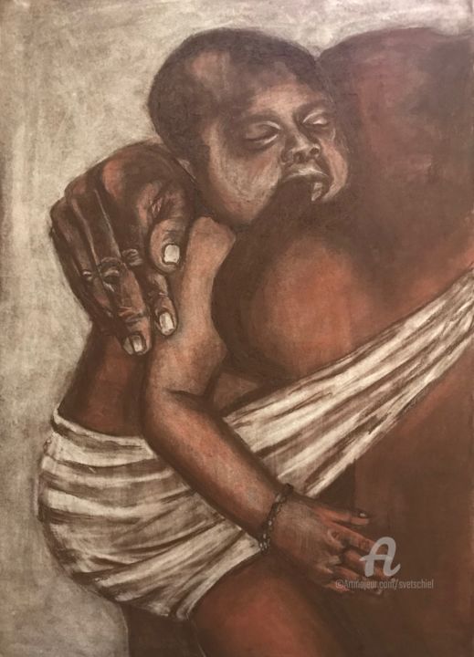 Drawing titled "Maternity 1" by Svet Schiel Gallery, Original Artwork, Terra cotta