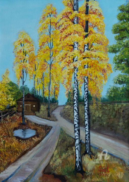 Schilderij getiteld "Autumn in the villa…" door Svet Schiel Gallery, Origineel Kunstwerk, Olie