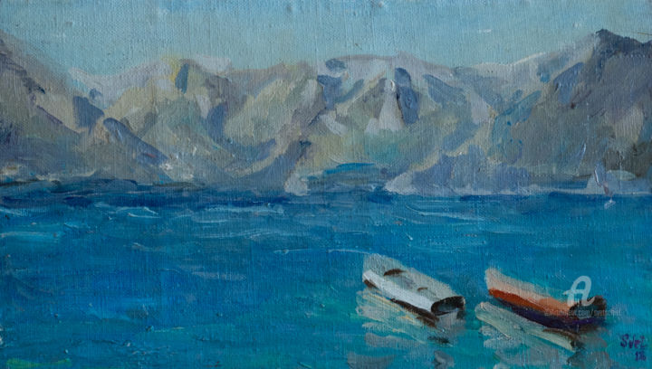 Ζωγραφική με τίτλο "Boats in the bay" από Svet Schiel Gallery, Αυθεντικά έργα τέχνης, Λάδι