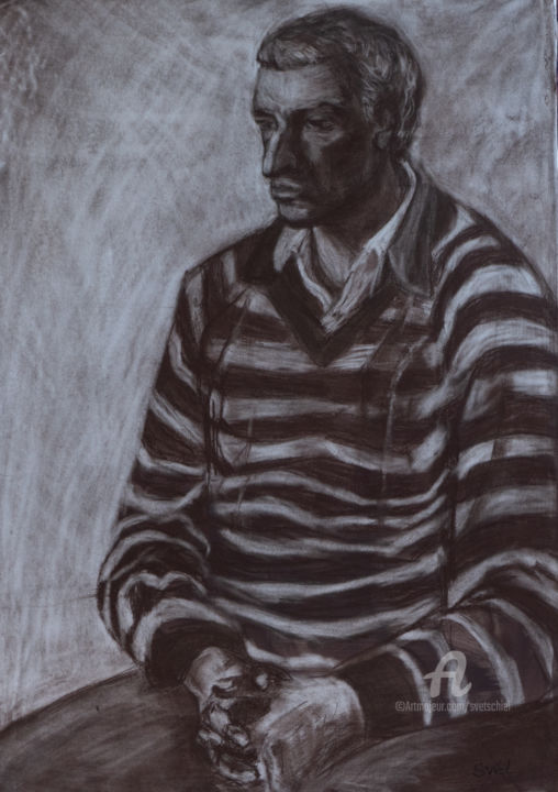 Рисунок под названием "Portrait of a stran…" - Svet Schiel Gallery, Подлинное произведение искусства, Древесный уголь