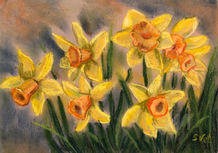 Daffodils Painting Narcissus Wall Art Original Art Jonquil Painting Soft Pastel