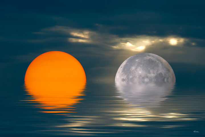 Arts numériques intitulée "Lune et Soleil" par Southmind, Œuvre d'art originale, Photo montage