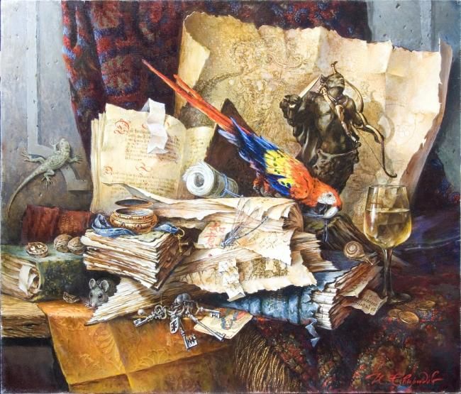 Malerei mit dem Titel "Натюрморт с Готтент…" von Ivan Sviridov, Original-Kunstwerk, Öl
