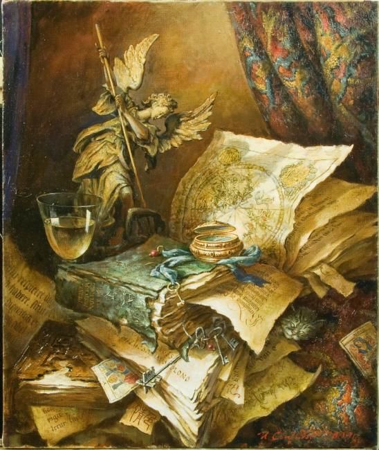 Painting titled "Старая книга" by Ivan Sviridov, Original Artwork, Oil