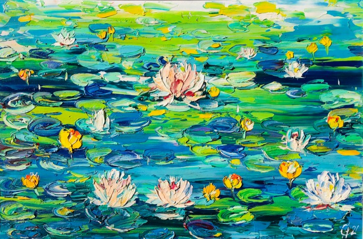 Pintura titulada "Carefree water lili…" por Svitlana Andriichenko, Obra de arte original, Oleo Montado en Bastidor de camill…