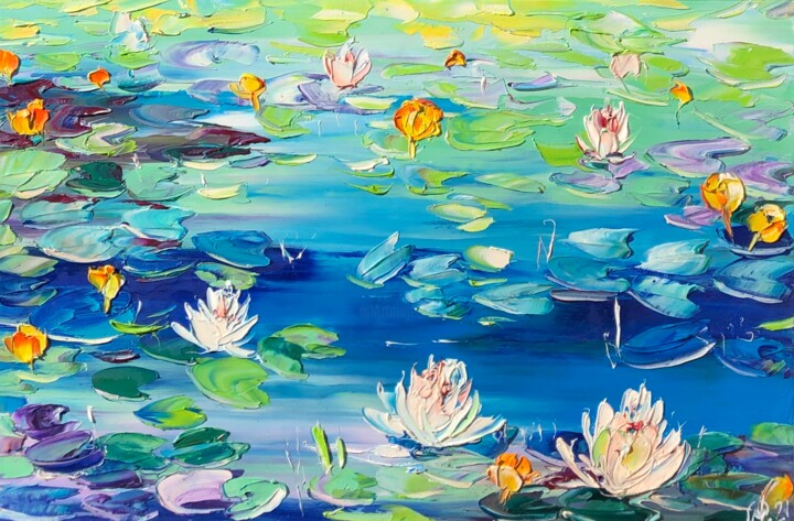 Pintura titulada "Funny water lilies" por Svitlana Andriichenko, Obra de arte original, Oleo Montado en Bastidor de camilla…