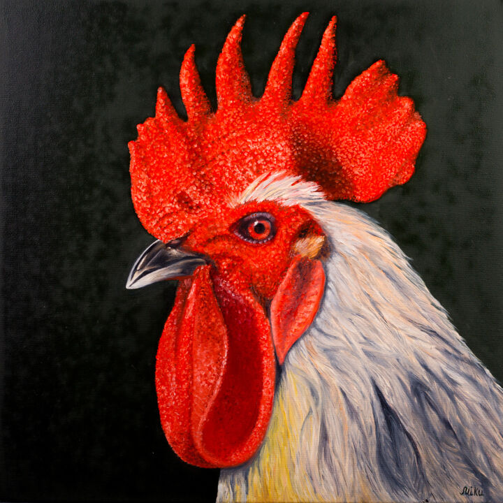 Painting titled "Rooster" by Svitlana Miku, Original Artwork, Oil