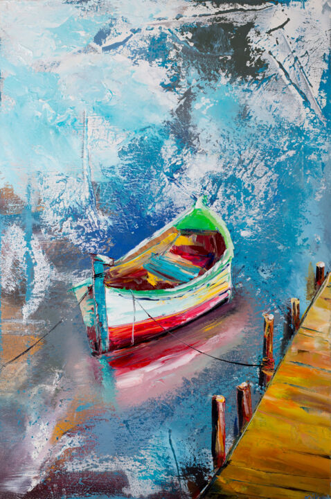 Painting titled "Pleasure boat." by Svitlana Miku, Original Artwork, Oil