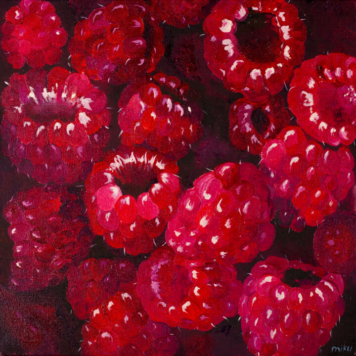 Painting titled "Raspberries" by Svitlana Miku, Original Artwork, Oil