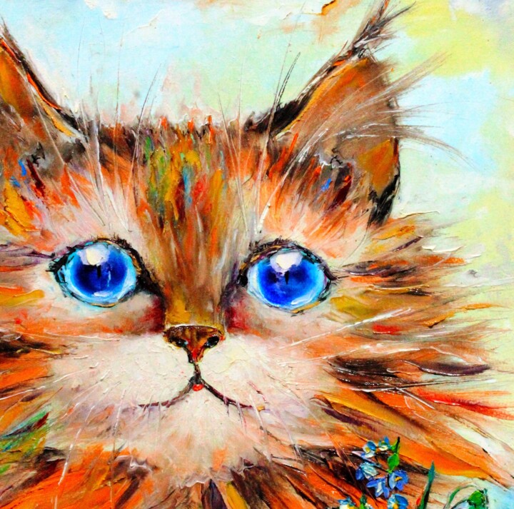Malarstwo zatytułowany „Cat Art Cat Origina…” autorstwa Svitlana Prokopalo, Oryginalna praca, Olej