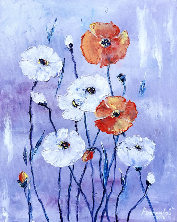 Painting titled "Poppies Painting Or…" by Svitlana Prokopalo, Original Artwork, Oil