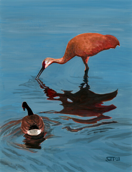"Crane and a Goose" başlıklı Tablo Svitlana Tetokina tarafından, Orijinal sanat, Guaş boya