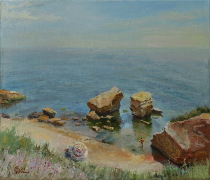 Peinture intitulée "On the shore" par Svitlana Vol, Œuvre d'art originale, Huile Monté sur Châssis en bois