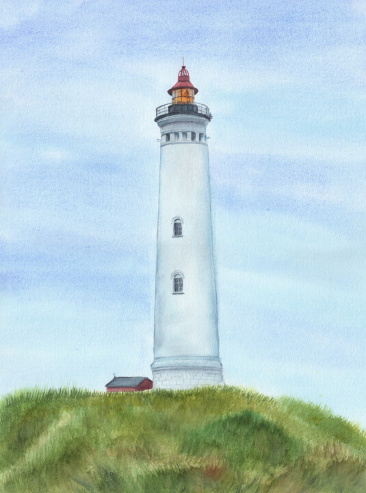 Malarstwo zatytułowany „Lyngvig Lighthouse,…” autorstwa Svitlana Yanyeva, Oryginalna praca, Akwarela