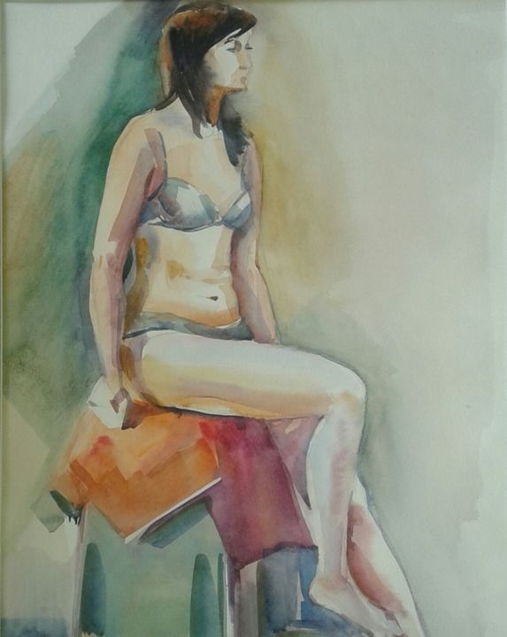 Malerei mit dem Titel "Nu. femme" von Svitlana Rasymiene, Original-Kunstwerk, Aquarell