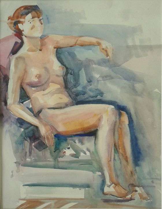 Painting titled "Nu,Nadia" by Svitlana Rasymiene, Original Artwork, Watercolor