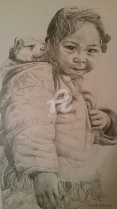 Disegno intitolato "Inuit little girl a…" da Iuliana Sava, Opera d'arte originale, Matita