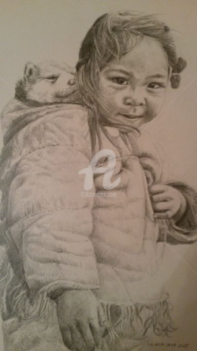 Dessin intitulée "Inuit little girl a…" par Iuliana Sava, Œuvre d'art originale, Crayon